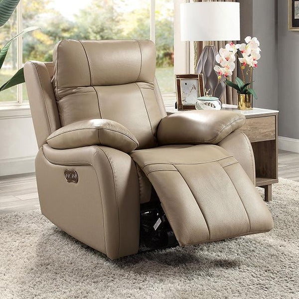 Gaspe CM6739LB-CH-PM Light Brown Transitional Power Recliner By Furniture Of America - sofafair.com