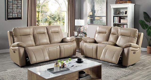 Gaspe CM6739LB-CH-PM Light Brown Transitional Power Recliner By Furniture Of America - sofafair.com