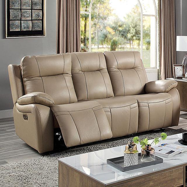 Gaspe CM6739LB-SF-PM Light Brown Transitional Power Sofa By Furniture Of America - sofafair.com