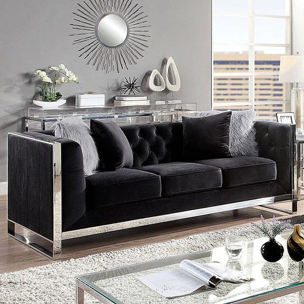 Evadne CM6748BK-SF Black Glam Sofa By Furniture Of America - sofafair.com