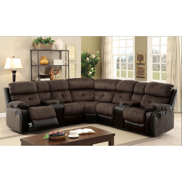 Hadley CM6871 Brown/Black Transitional Sectional w/ 2 Consoles By Furniture Of America - sofafair.com