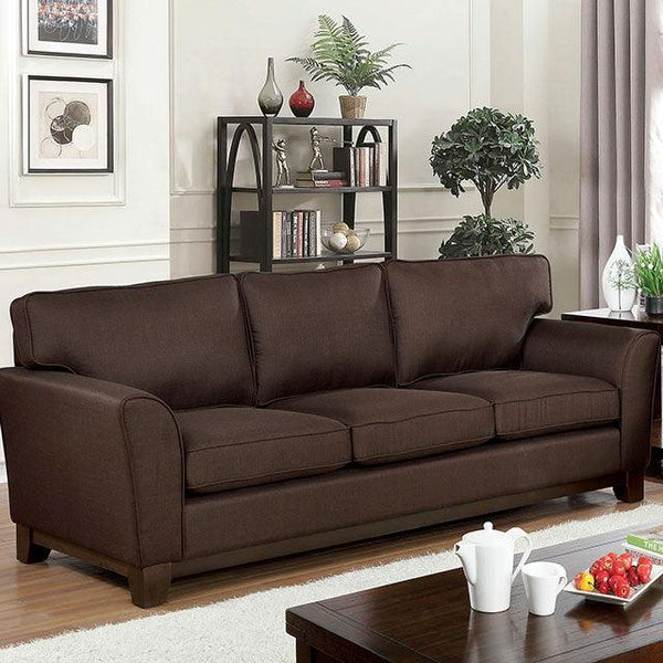 Caldicot CM6954BR-SF Brown Transitional Sofa By Furniture Of America - sofafair.com