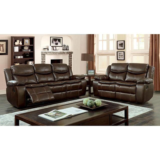 Pollux CM6981BR-SF Brown Transitional Sofa By Furniture Of America - sofafair.com