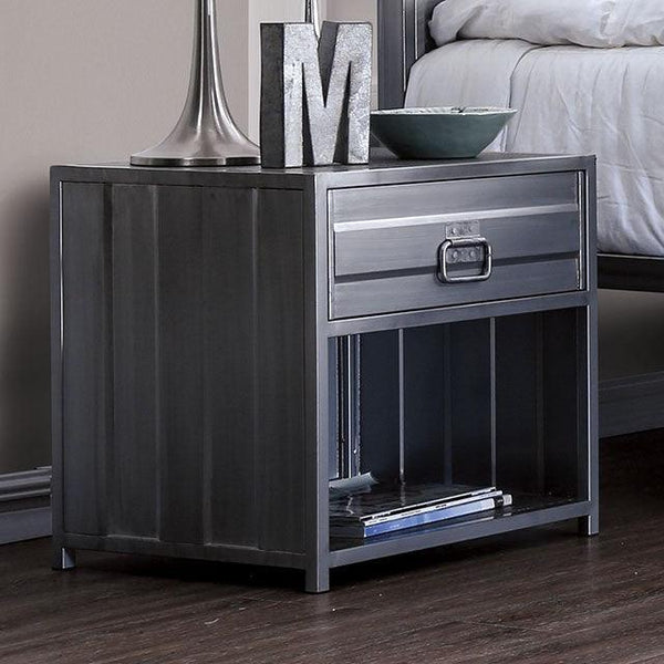 Mccredmond CM7075N Hand-Brushed Silver Industrial Night Stand By Furniture Of America - sofafair.com