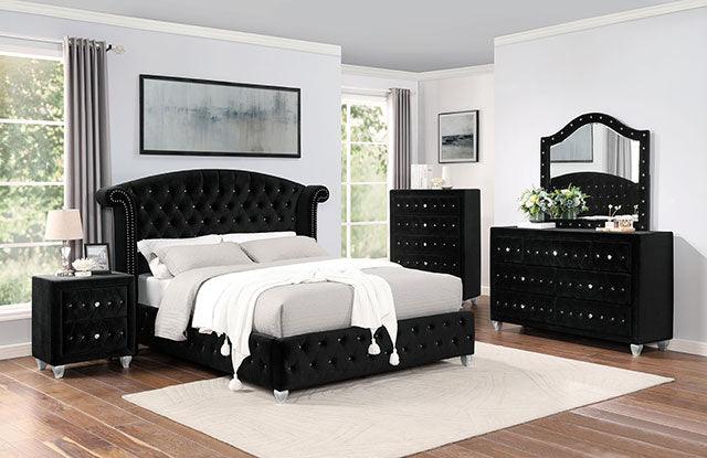 Zohar CM7130BK Black/Silver Glam Bed By Furniture Of America - sofafair.com