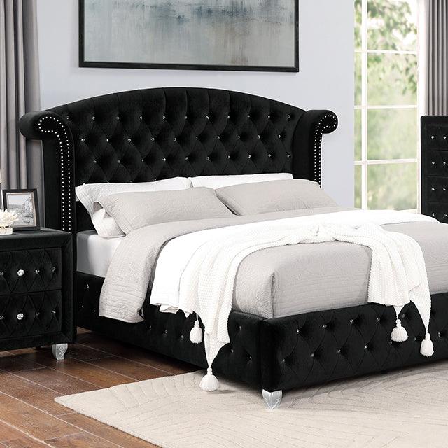Zohar CM7130BK Black/Silver Glam Bed By Furniture Of America - sofafair.com