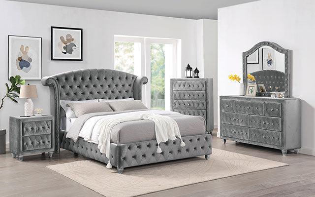 Zohar CM7130GY Gray/Silver Glam Bed By Furniture Of America - sofafair.com