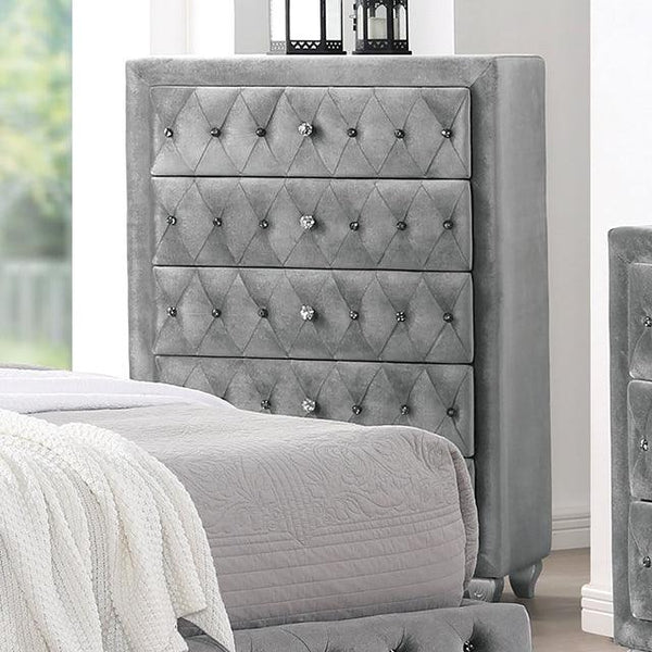 Zohar CM7130GY-C Gray/Silver Glam Chest By Furniture Of America - sofafair.com