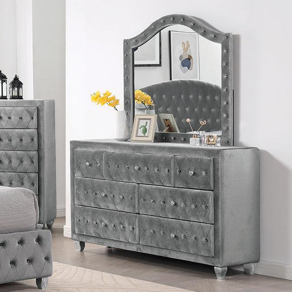 Zohar CM7130GY-D Gray/Silver Glam Dresser By Furniture Of America - sofafair.com
