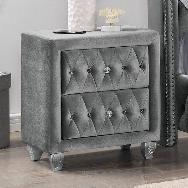 Zohar CM7130GY-N Gray/Silver Glam Night Stand By Furniture Of America - sofafair.com