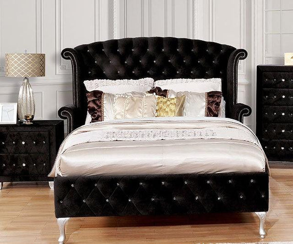 Alzire CM7150BK Black Glam Bed By Furniture Of America - sofafair.com