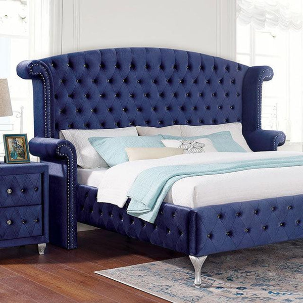 Alzir CM7150BL Blue Glam Bed By Furniture Of America - sofafair.com