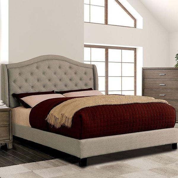 Carly CM7160 Warm Gray Transitional Bed By Furniture Of America - sofafair.com
