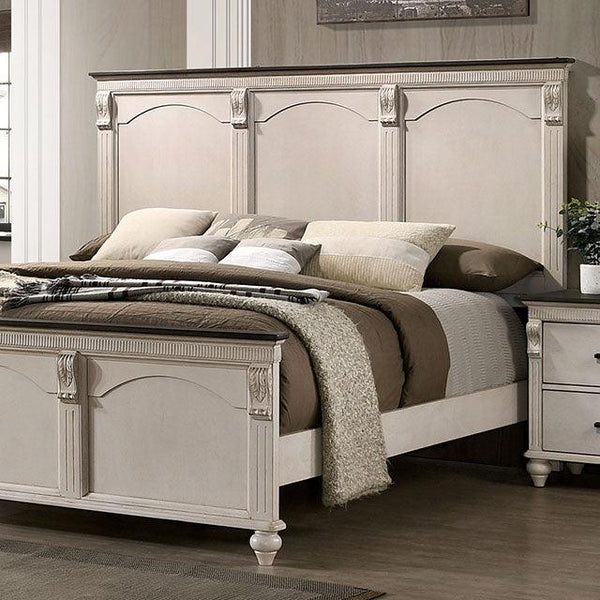 Agathon CM7182 Antique White/Gray Transitional Bed By Furniture Of America - sofafair.com