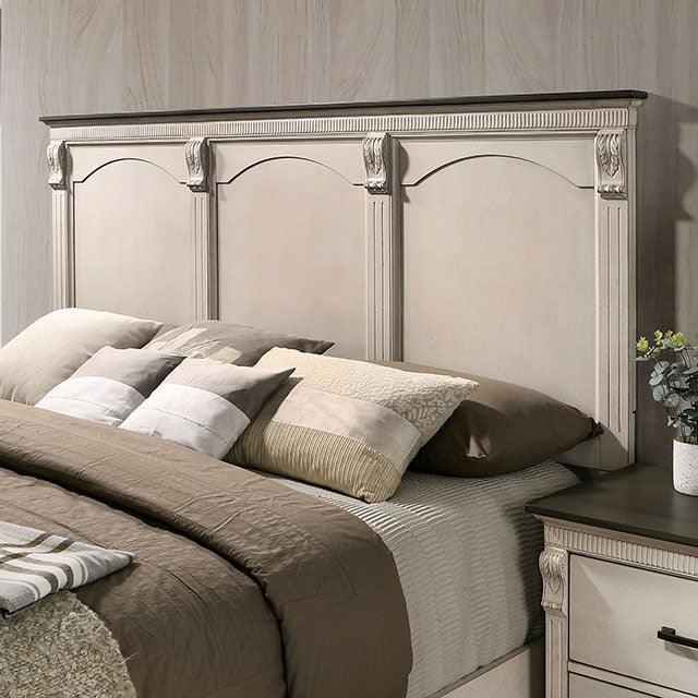 Agathon CM7182 Antique White/Gray Transitional Bed By Furniture Of America - sofafair.com