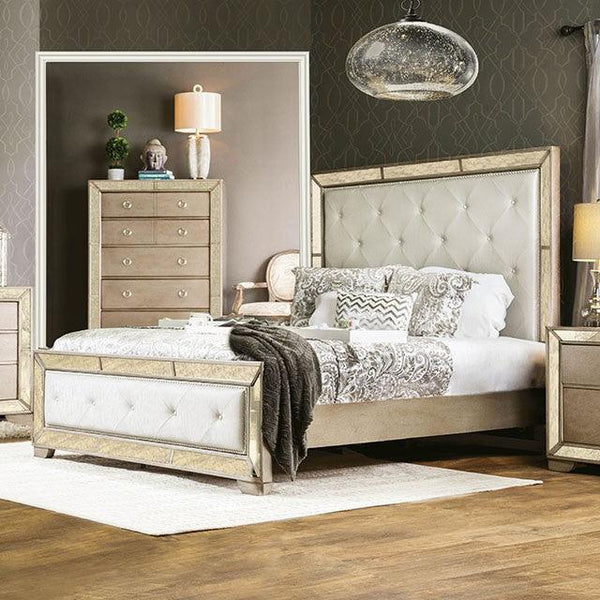 Loraine CM7195 Champagne Glam Bed By Furniture Of America - sofafair.com