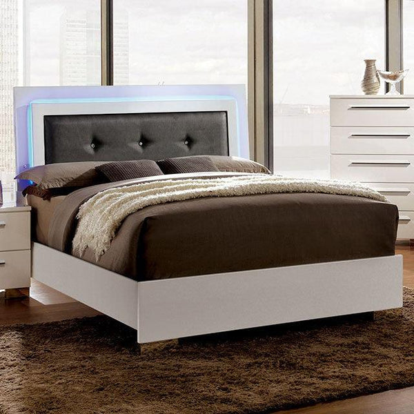 Clementine CM7201 Glossy White Contemporary Bed By Furniture Of America - sofafair.com