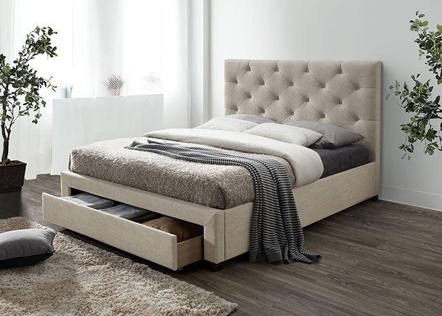 Sybella CM7218BG Beige Transitional Bed By Furniture Of America - sofafair.com
