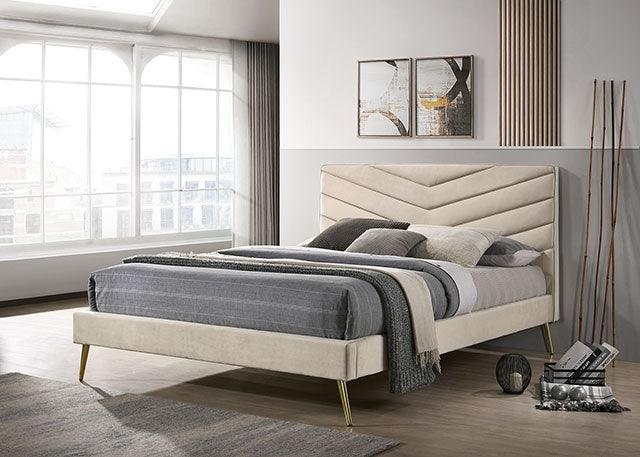 Vivar CM7220BG Beige Mid-century Modern Bed By Furniture Of America - sofafair.com