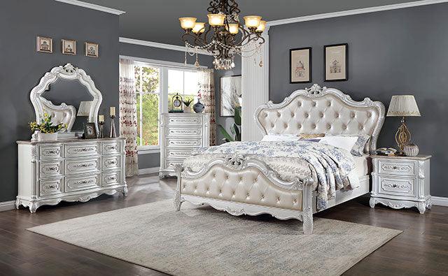 Rosalind CM7243WH-CK Pearl White Traditional Bed By Furniture Of America - sofafair.com