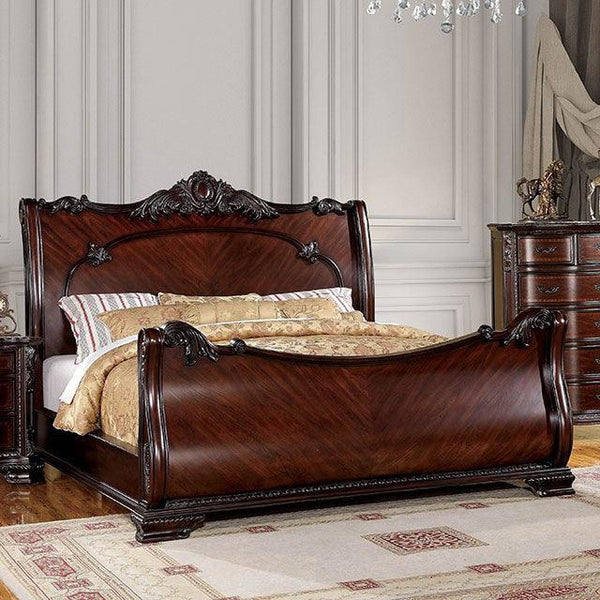 Bellefonte CM7277Q Brown Cherry Traditional Bed By Furniture Of America - sofafair.com