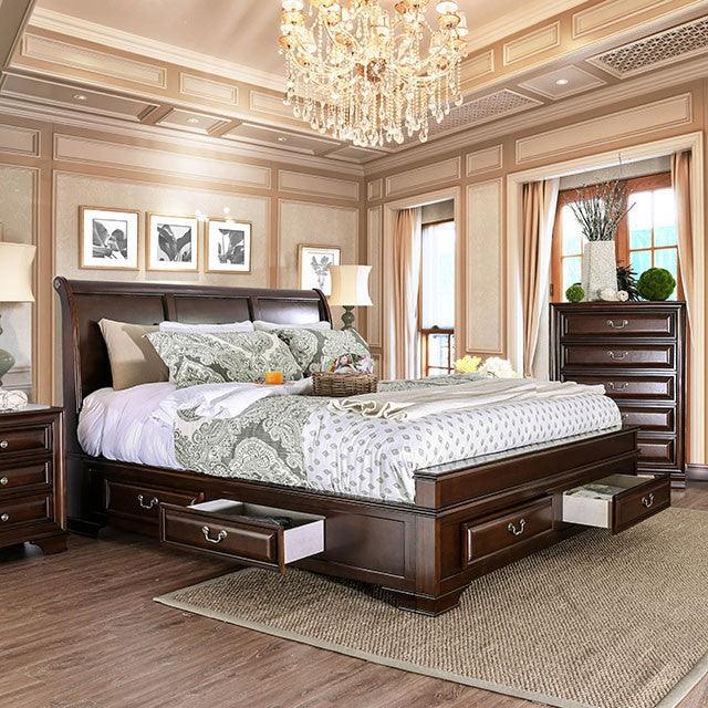 Brandt CM7302CH Brown Cherry Transitional Bed By Furniture Of America - sofafair.com
