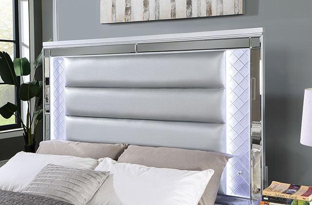 Calandria CM7320SV-EK Silver Contemporary Bed By Furniture Of America - sofafair.com