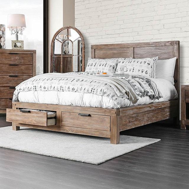 Wynton CM7360 Weathered Light Oak Rustic Bed By Furniture Of America - sofafair.com