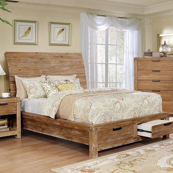 Dion CM7361CK Weathered Light Oak Rustic Bed By Furniture Of America - sofafair.com