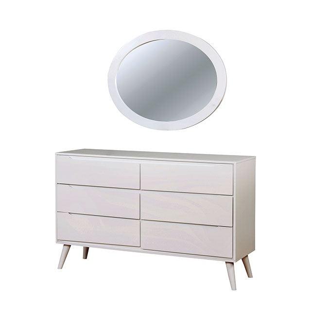 Lennart CM7386WH-MO White Mid-century Modern Oval Mirror By Furniture Of America - sofafair.com
