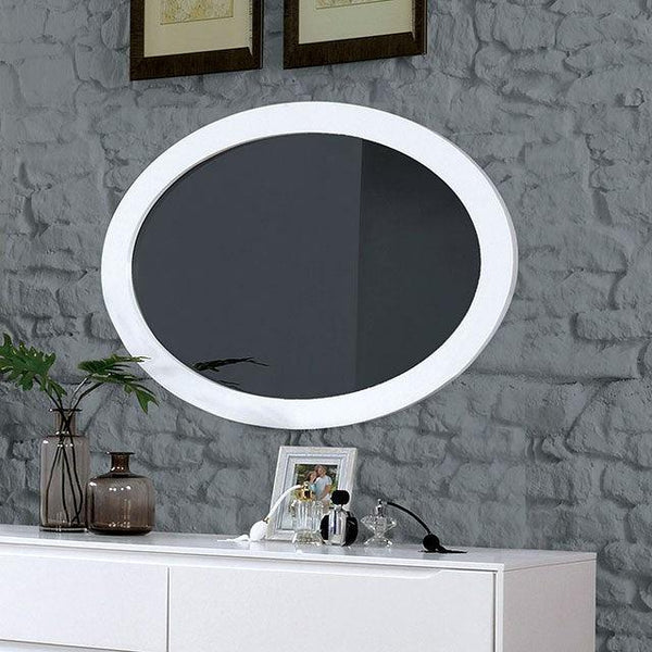 Lennart CM7386WH-MO White Mid-century Modern Oval Mirror By Furniture Of America - sofafair.com
