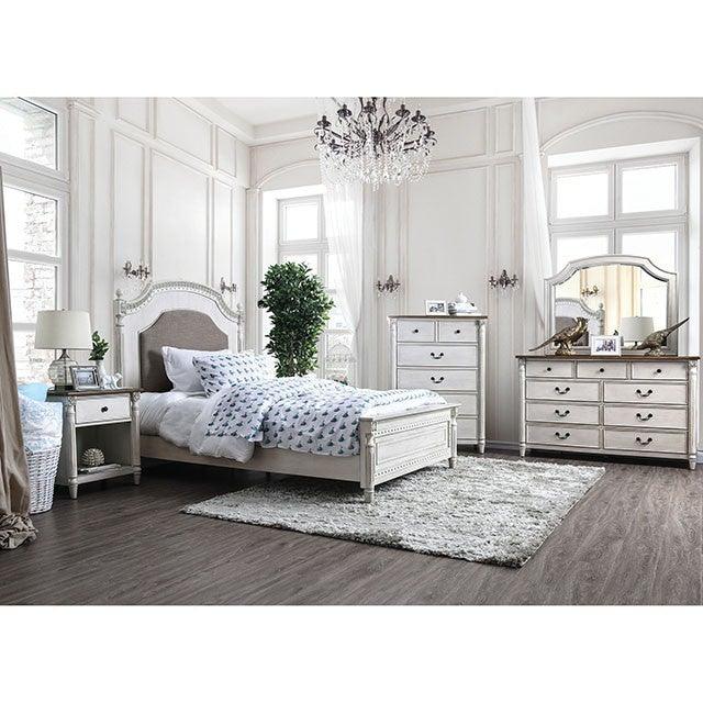 Hesperia CM7441 Antique White Transitional Bed By furniture of america - sofafair.com