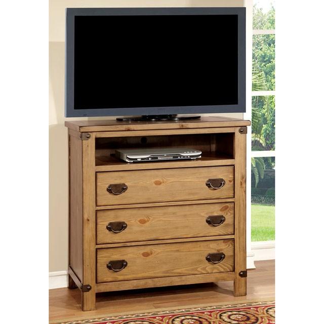 Pioneer CM7449TV Weathered Elm Cottage Media Chest By Furniture Of America - sofafair.com