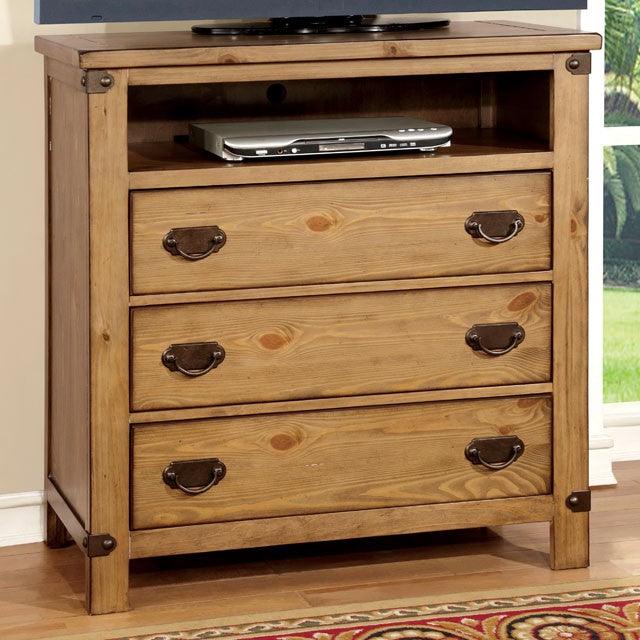 Pioneer CM7449TV Weathered Elm Cottage Media Chest By Furniture Of America - sofafair.com