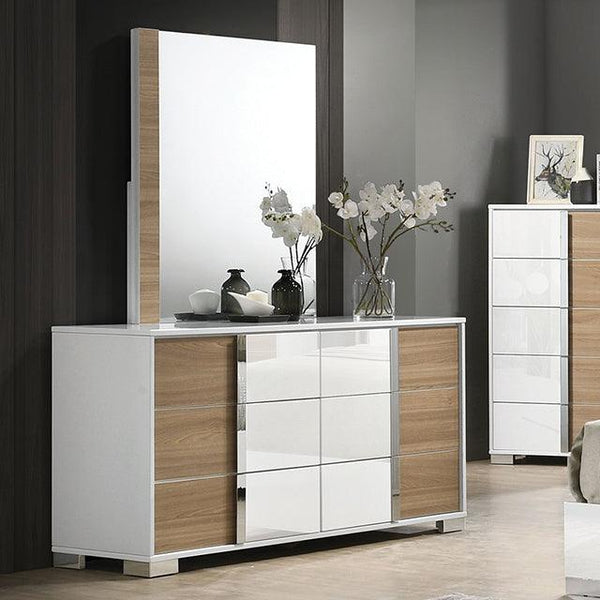 Erlangen CM7462WH-D White/Natural Contemporary Dresser By Furniture Of America - sofafair.com