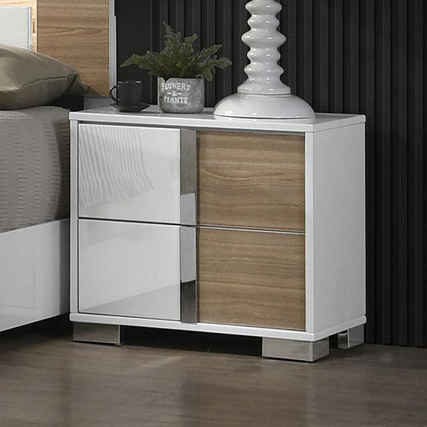 Erlangen CM7462WH-N White/Natural Contemporary Night Stand By Furniture Of America - sofafair.com