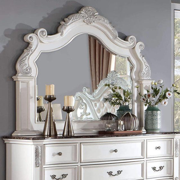 Esparanza CM7478WH-M Pearl White Traditional Mirror By Furniture Of America - sofafair.com