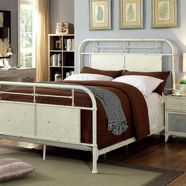 Haldus CM7502WH Distressed White Industrial Bed By Furniture Of America - sofafair.com