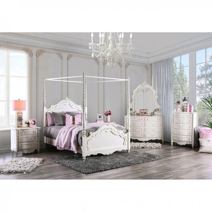 Victoria CM7519T-CP Pearl OffWhite Traditional Twin Canopy By furniture of america - sofafair.com