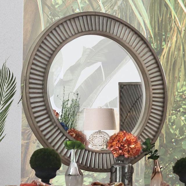 Kamalah CM7521M Antique Gray Transitional Round Mirror By Furniture Of America - sofafair.com