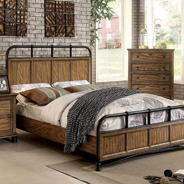 Mcville CM7558 Dark Oak Industrial Bed By Furniture Of America - sofafair.com