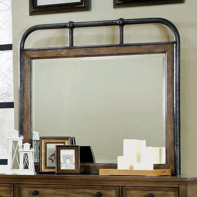Mcville CM7558MM Dark Oak Industrial Mirror w/ Metal Frame By Furniture Of America - sofafair.com