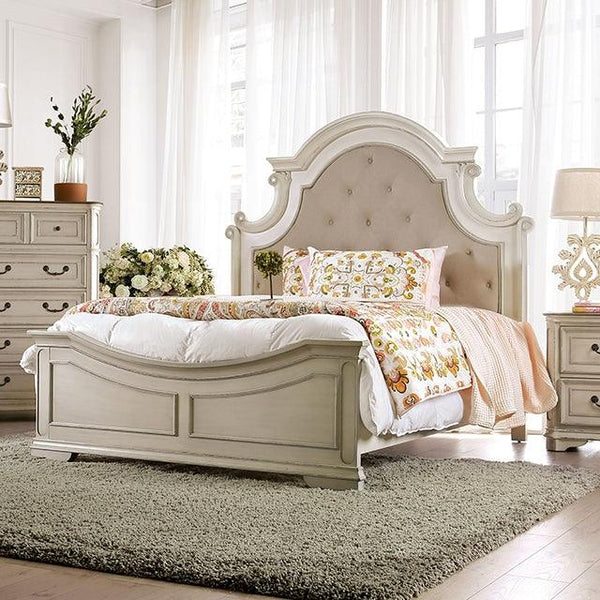 Pembroke CM7561 Antique Whitewash Transitional Bed By Furniture Of America - sofafair.com