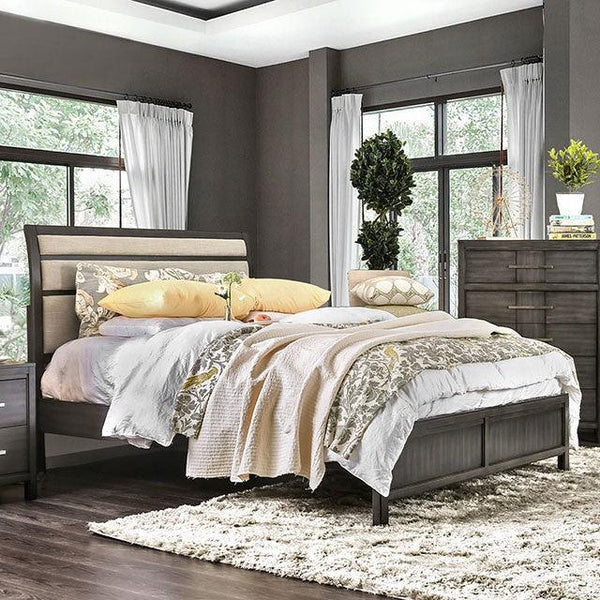 Berenice CM7580GY-EK Gray/Beige Transitional Bed By Furniture Of America - sofafair.com