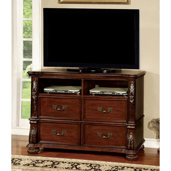 Arthur CM7587TV Brown Cherry Traditional Media Chest By Furniture Of America - sofafair.com