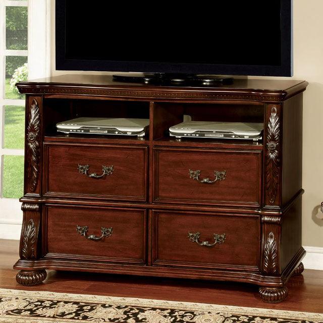 Arthur CM7587TV Brown Cherry Traditional Media Chest By Furniture Of America - sofafair.com