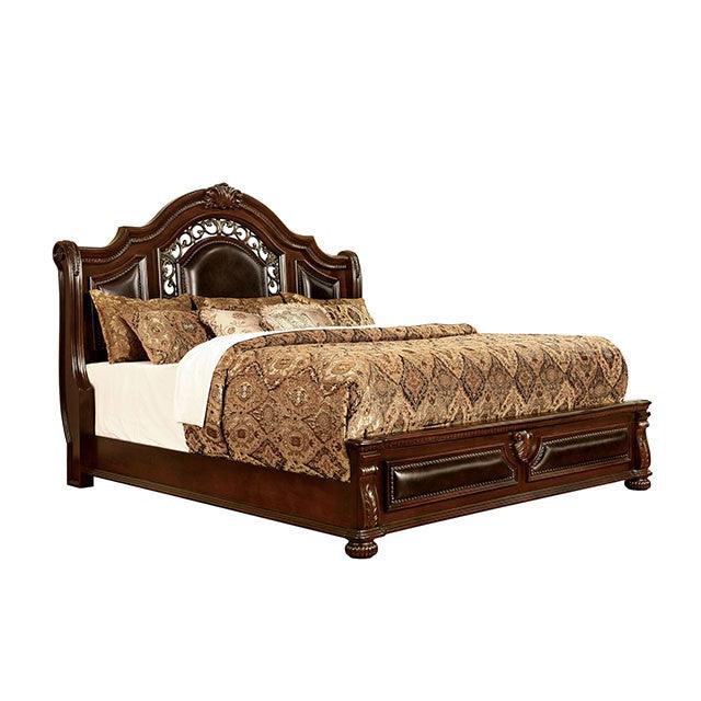Flandreau CM7588 Brown Cherry/Espresso Traditional Bed By Furniture Of America - sofafair.com