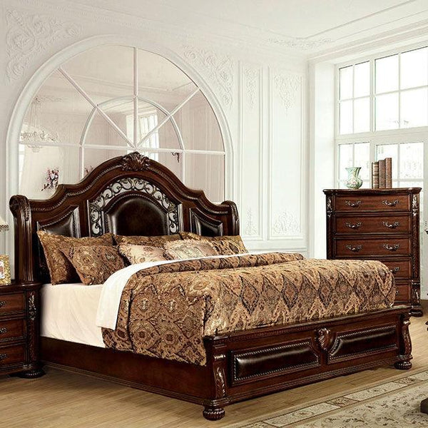 Flandreau CM7588 Brown Cherry/Espresso Traditional Bed By Furniture Of America - sofafair.com