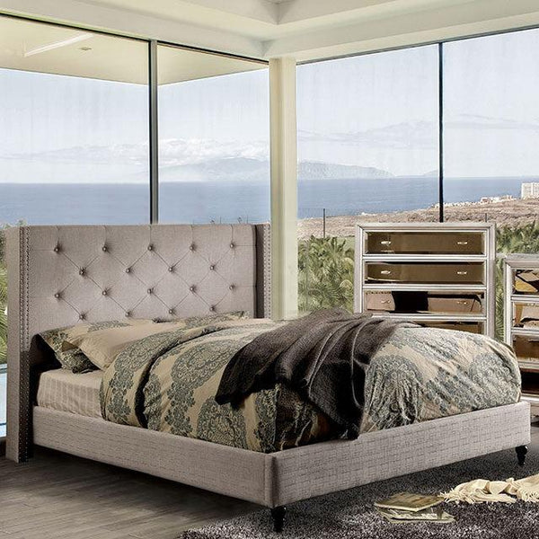 Anabelle CM7677GY Warm Gray Transitional Bed By Furniture Of America - sofafair.com