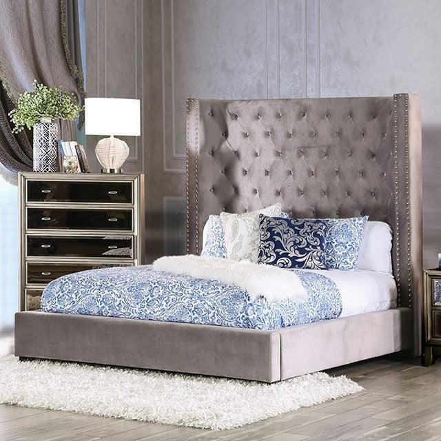 Mirabelle CM7679GY-Q Gray Transitional Bed By Furniture Of America - sofafair.com